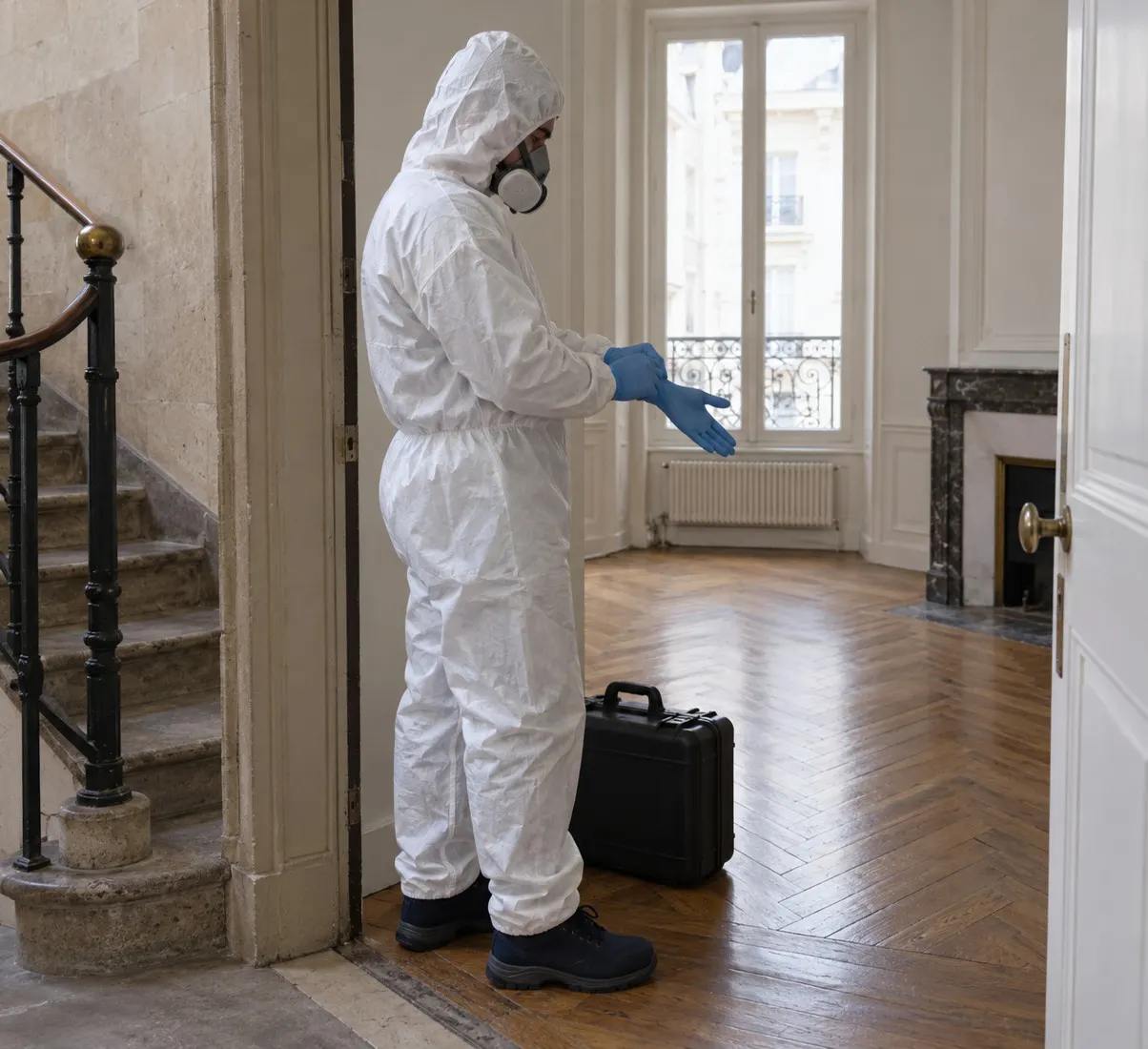 Préparation des équipements de protection à l’entrée du logement