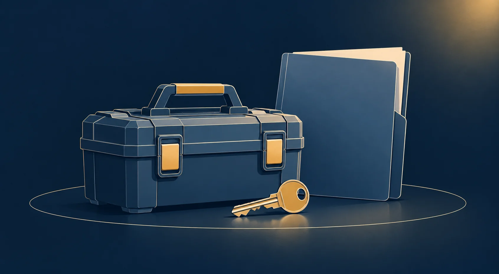 Illustration d’une clé, d’un dossier d’intervention et de matériel préparé